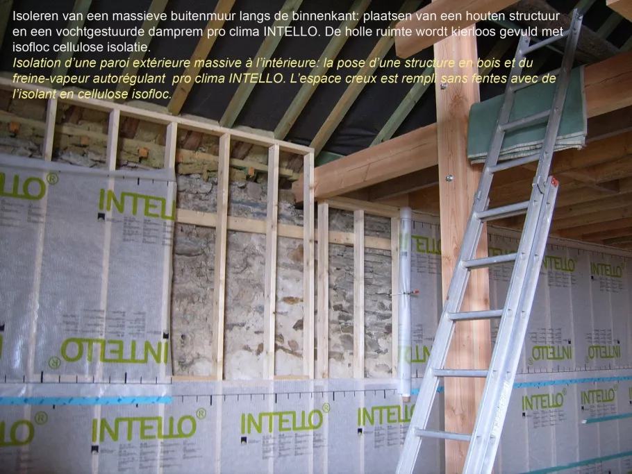 Bestaande muren langs de binnenzijde isoleren met iQ3 cellulose